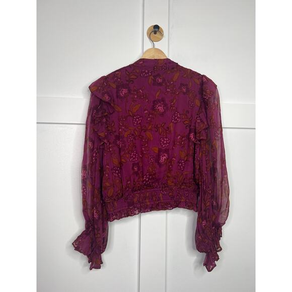 NEW Cleobella Long Sleeve Chiffon Olivia Blouse Botanical Floral Red Size: Small - Picture 6 of 7